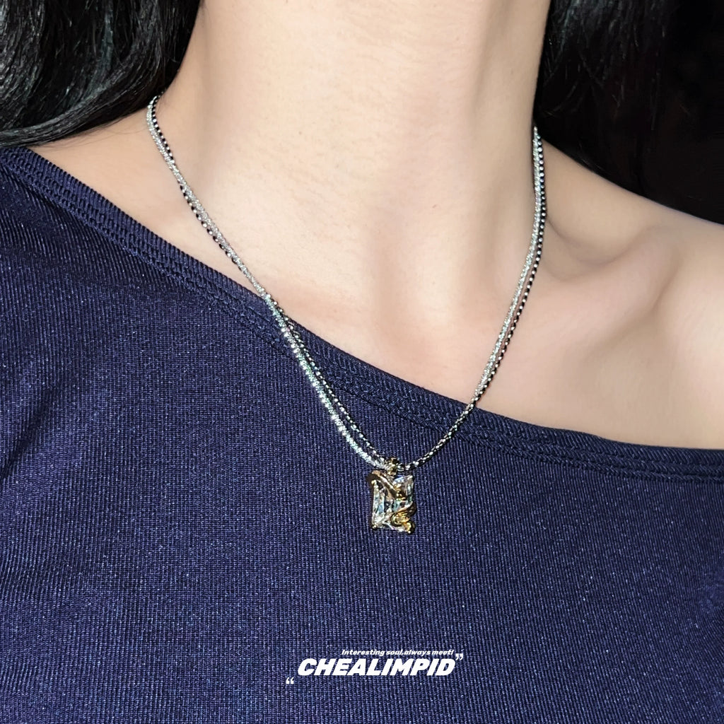 Zircon Snake Pendant Double Layer Necklace