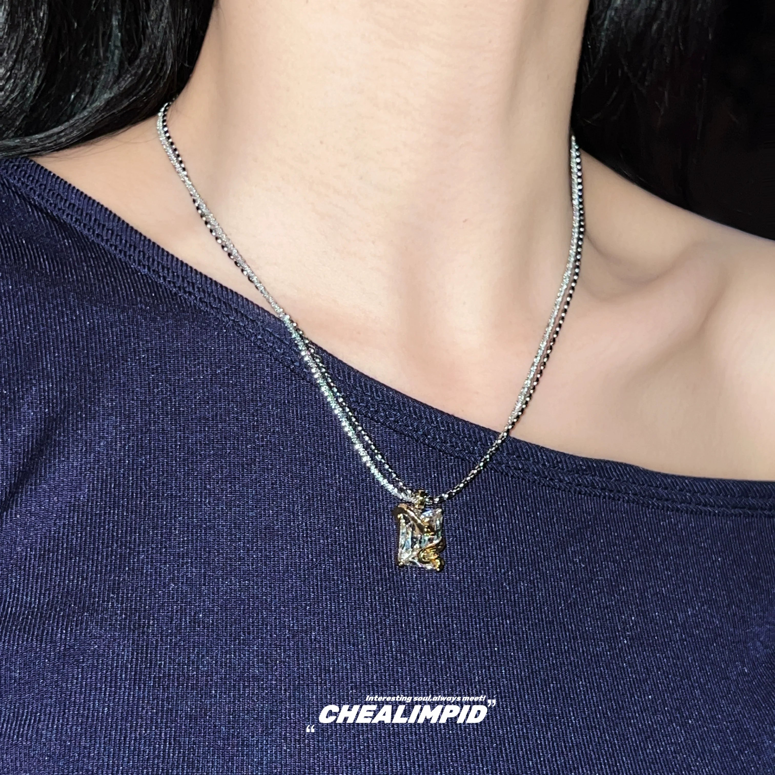 Zircon Snake Pendant Double Layer Necklace
