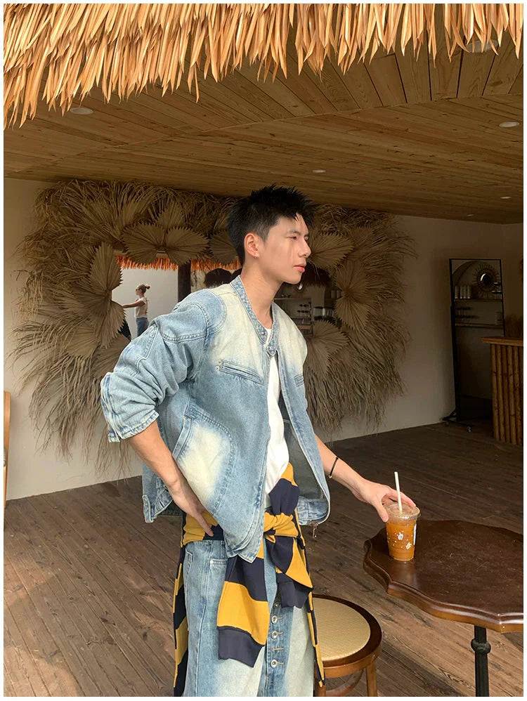 Washed Distressed Denim Jacket and Pants