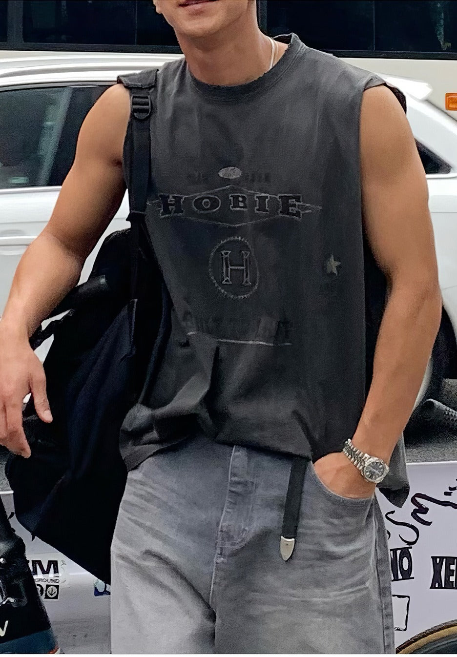 Washed Graphic Sleeveless Vest Top