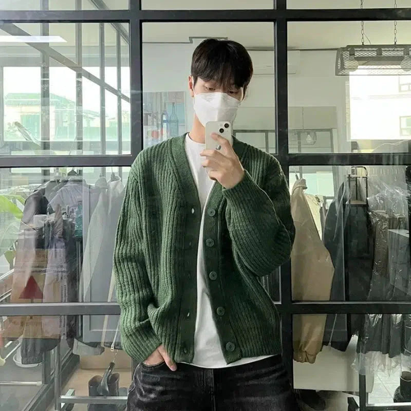 Thickened V-neck Knitted Cardigan Sweater