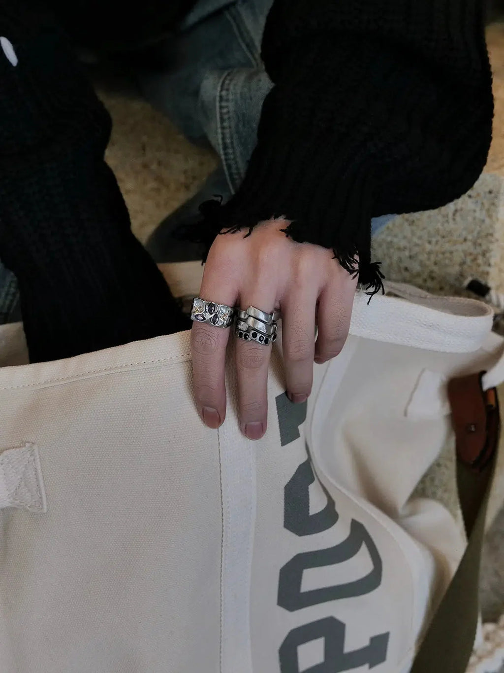 Three-piece Titanium Steel Set Diamond Ring