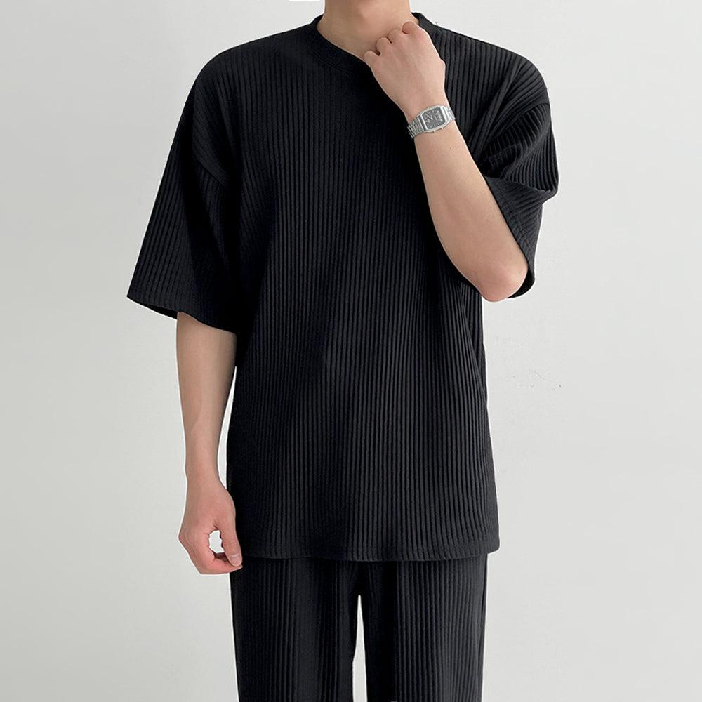 Unisex Pleated Texture Sports Top and Pants