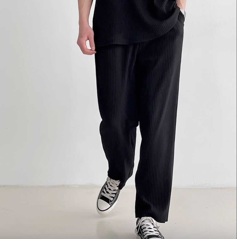 Unisex Pleated Texture Sports Top and Pants