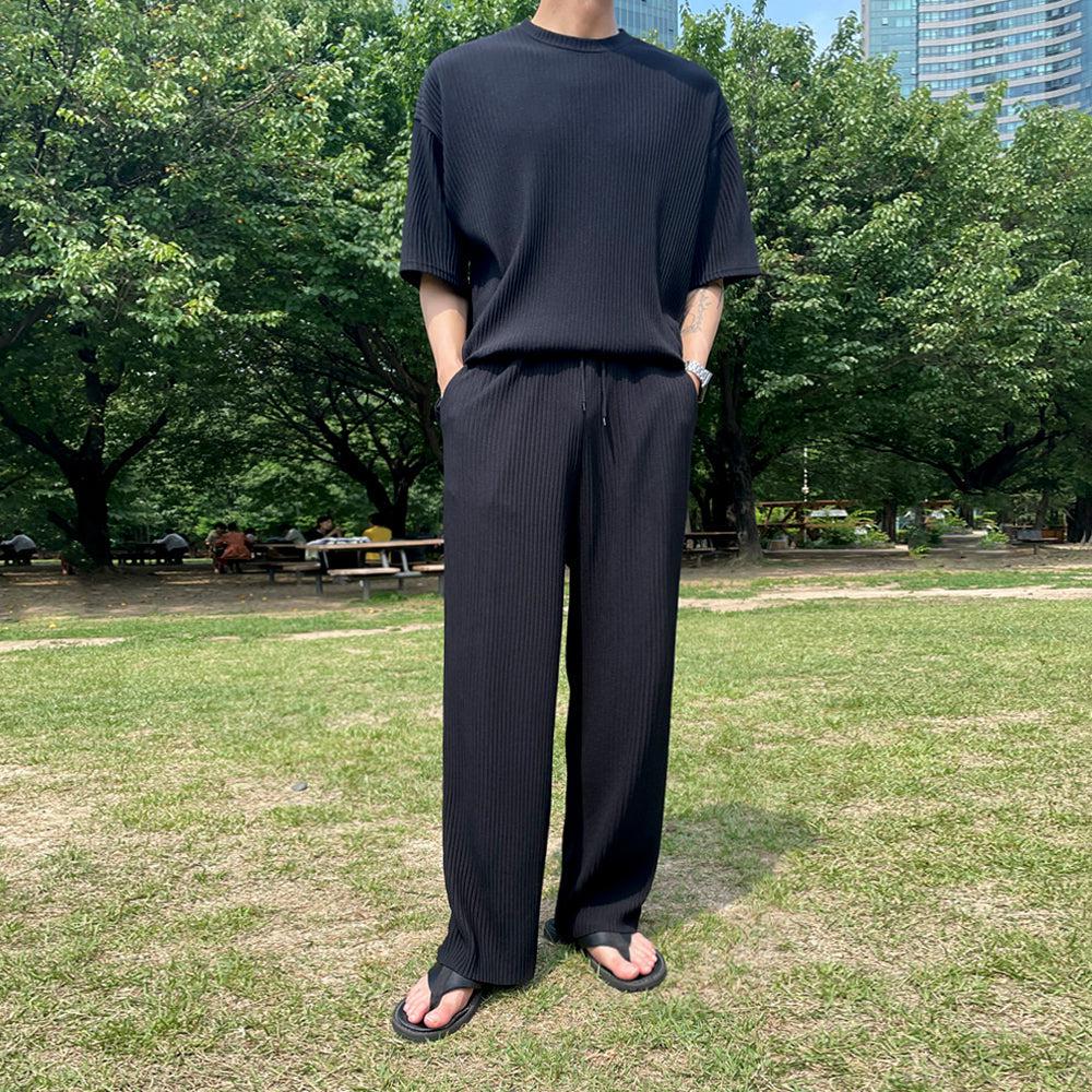 Unisex Pleated Texture Sports Top and Pants