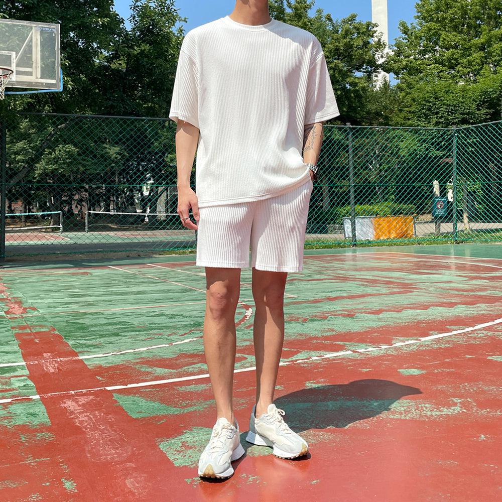 Unisex Pleated Texture Sports Top and Pants