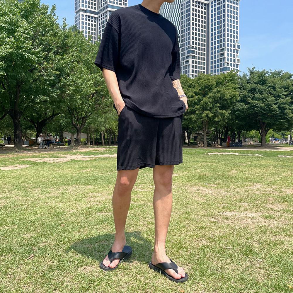 Unisex Pleated Texture Sports Top and Pants