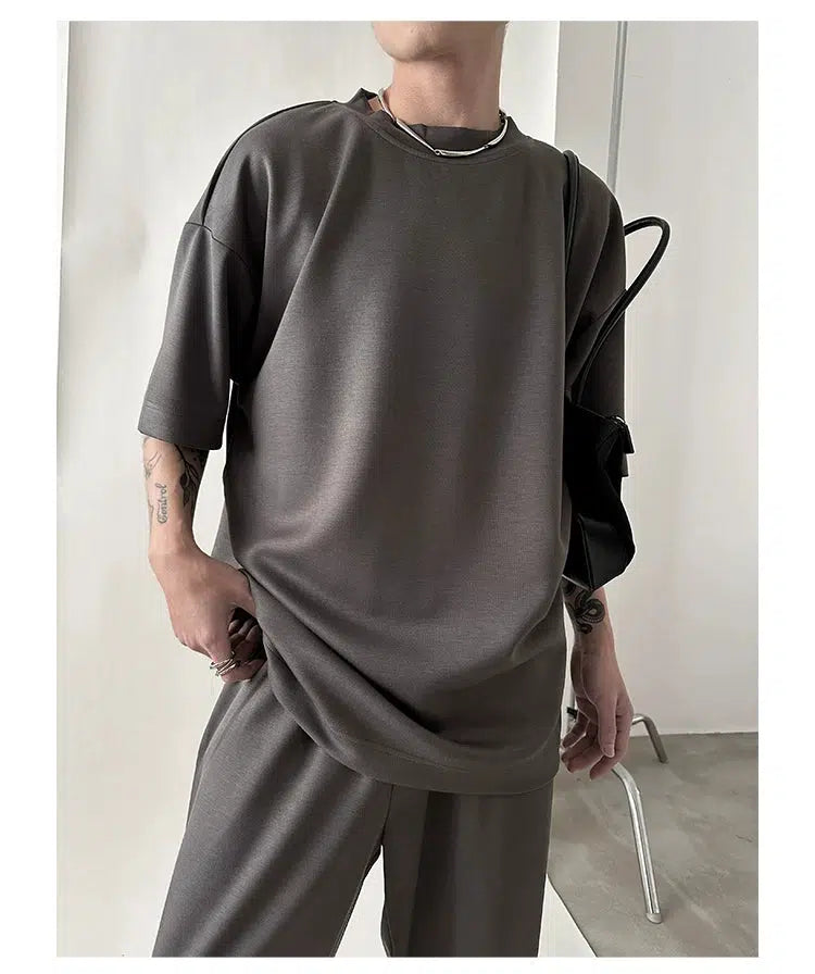 Versatile Mopping Solid Color T-shirt and Pants