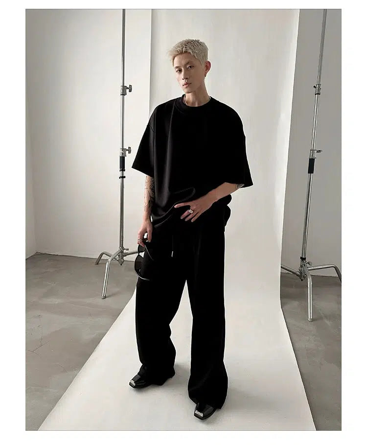 Versatile Mopping Solid Color T-shirt and Pants