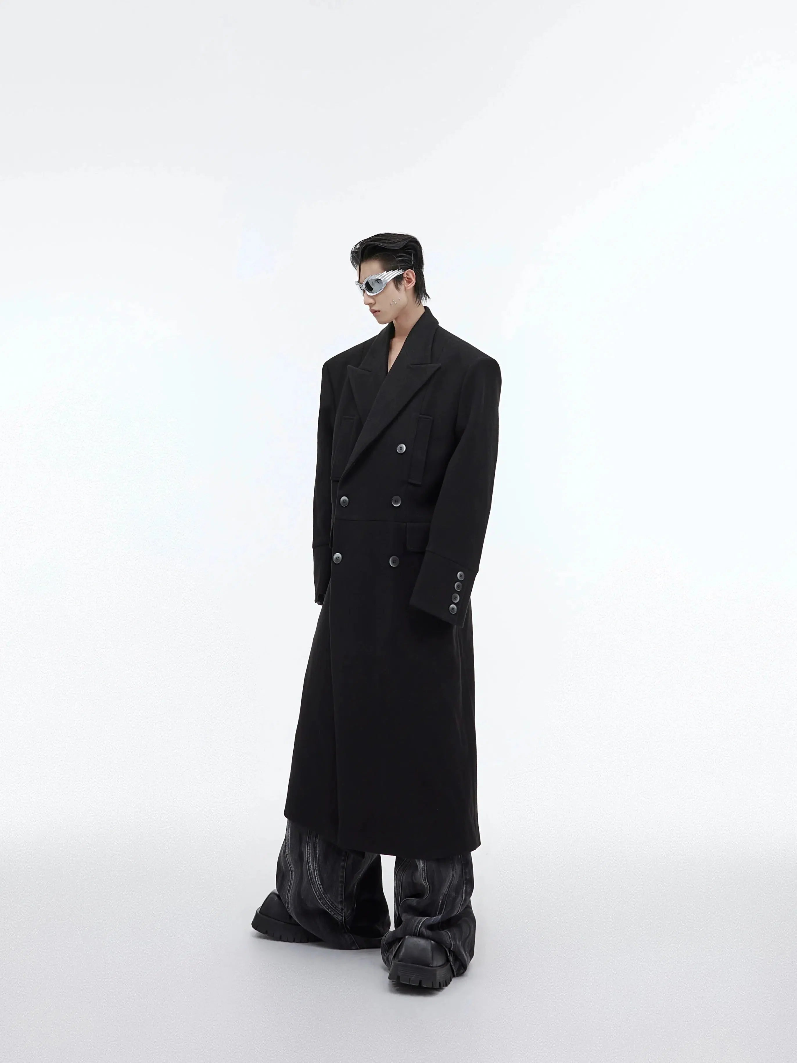 Wool Shoulder Pad Long Windbreaker