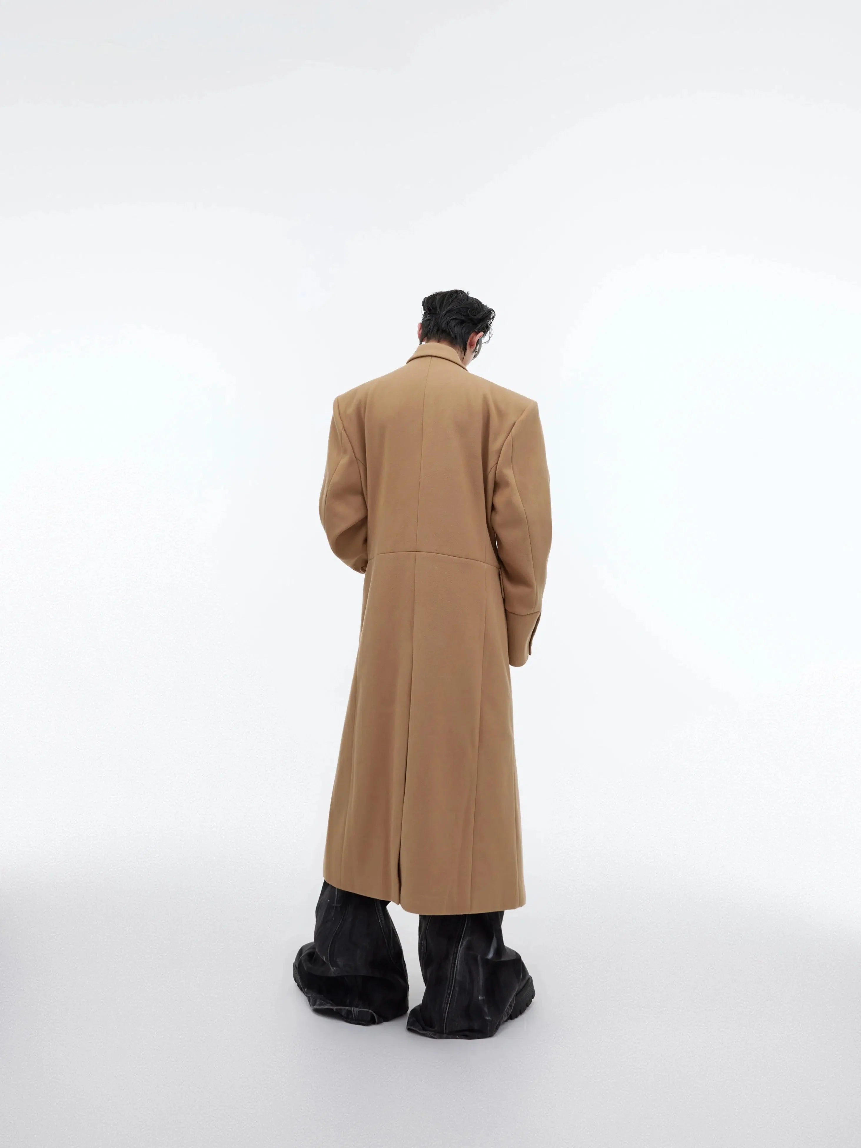 Wool Shoulder Pad Long Windbreaker