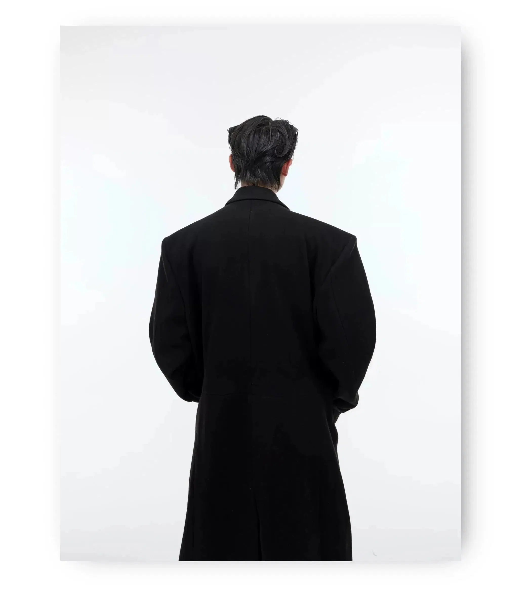 Wool Shoulder Pad Long Windbreaker