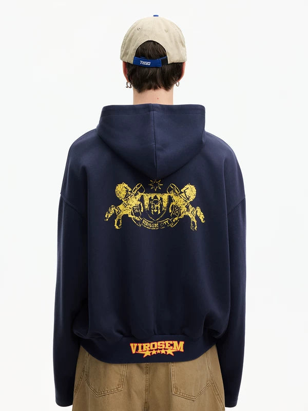Distressed Boxing Graphic Zip-Up Hoodie