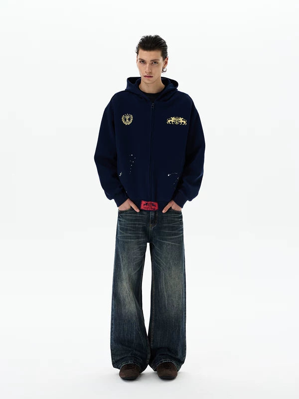 Embroidered Zip Up Hoodie Jacket