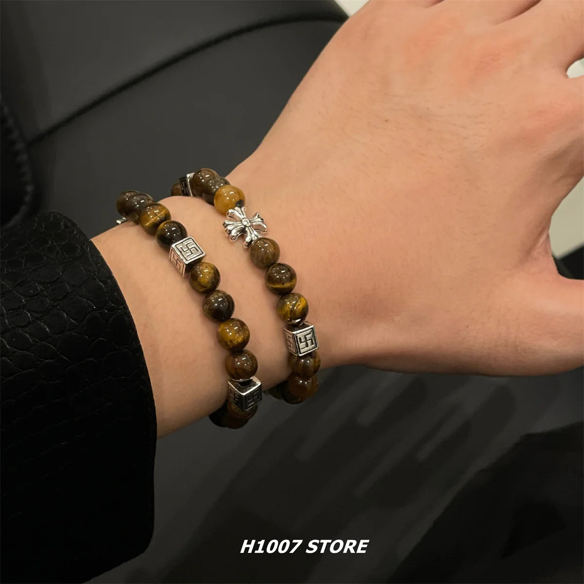Tiger Eye Beaded Cross Bracelet