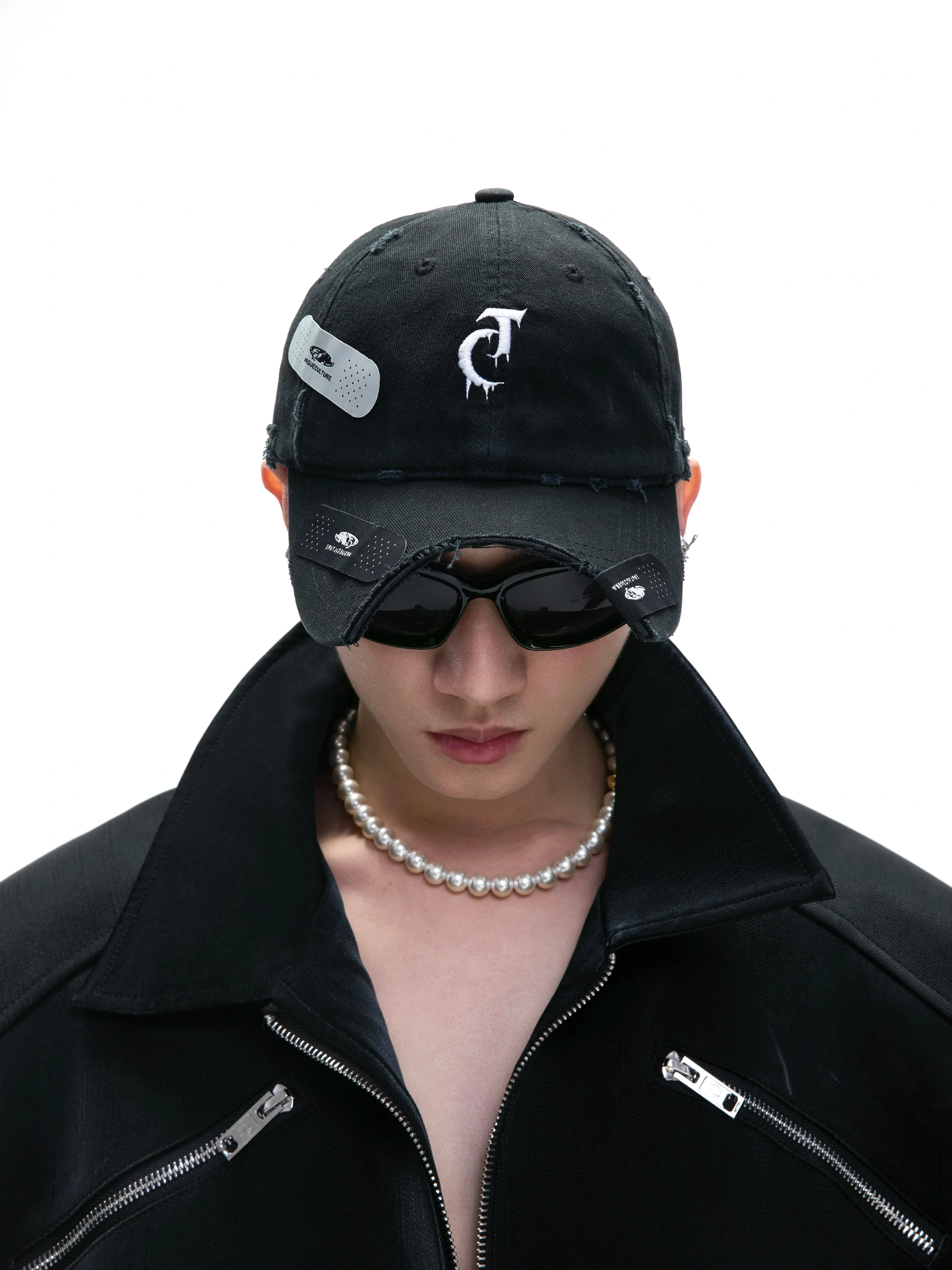 Distressed Baseball Cap with Patch Design