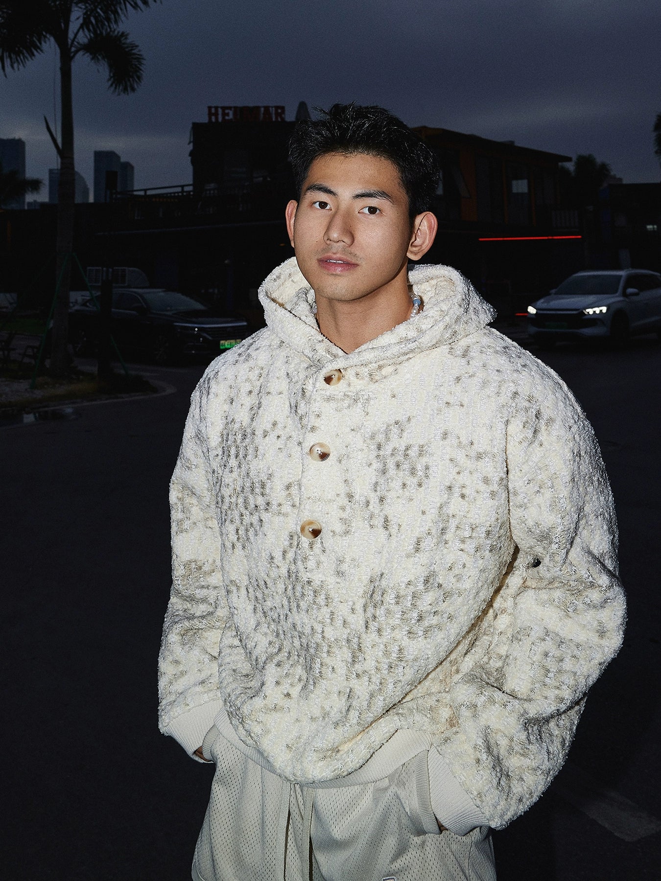 Knitted Button Up Hooded Sweatshirt