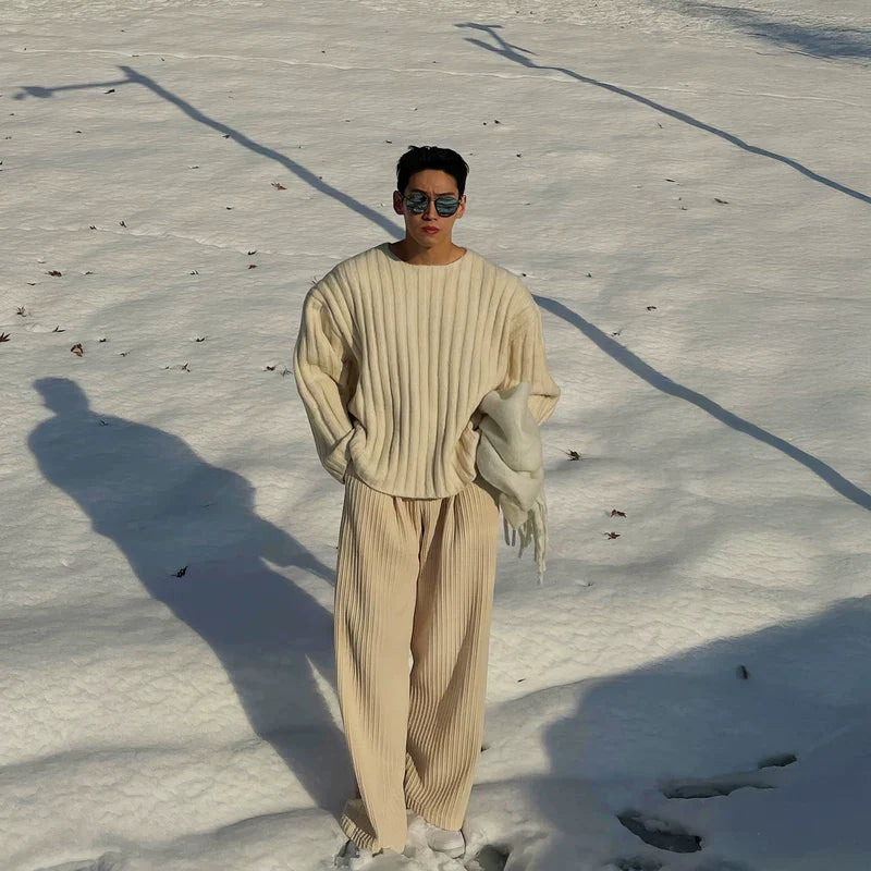 Ribbed Knit Crew Neck Sweater