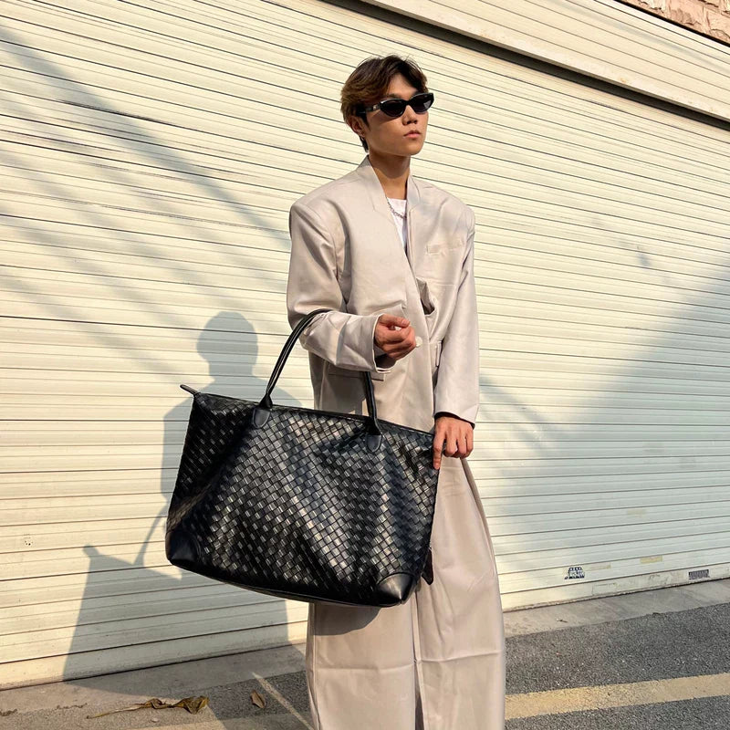 Woven Leather Tote Shoulder Bag