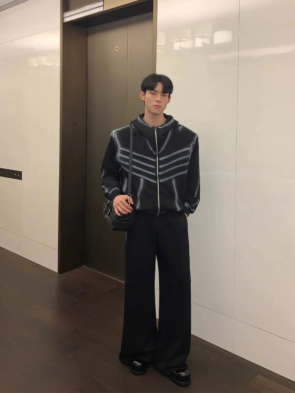 Zipper Hooded Jacket and Loose Straight Pants