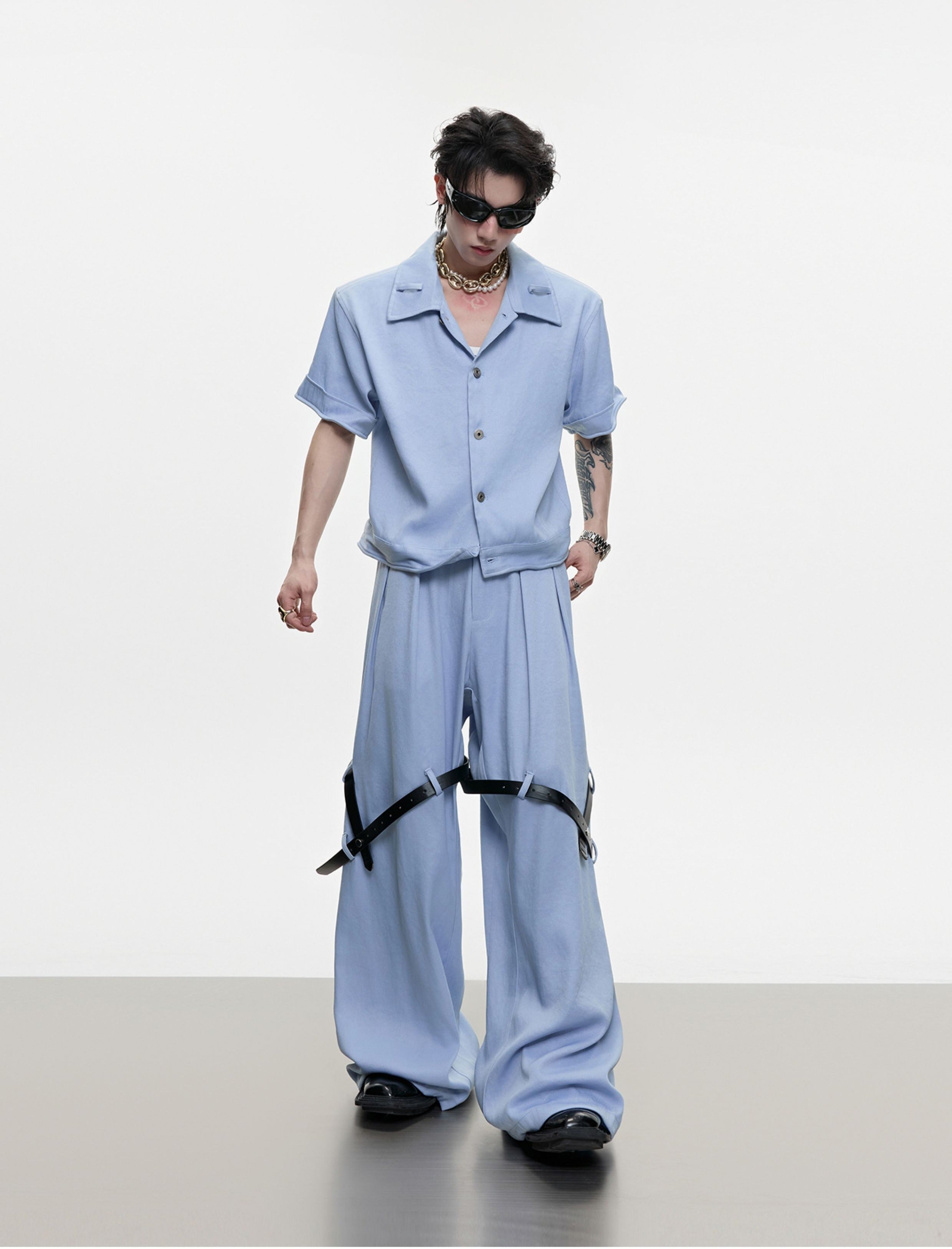 Twill Texture Short Sleeve Top and Pants