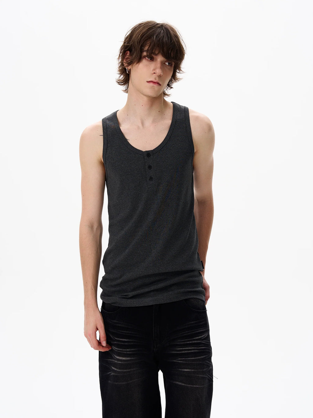 Textured Henley Collar Tank Top