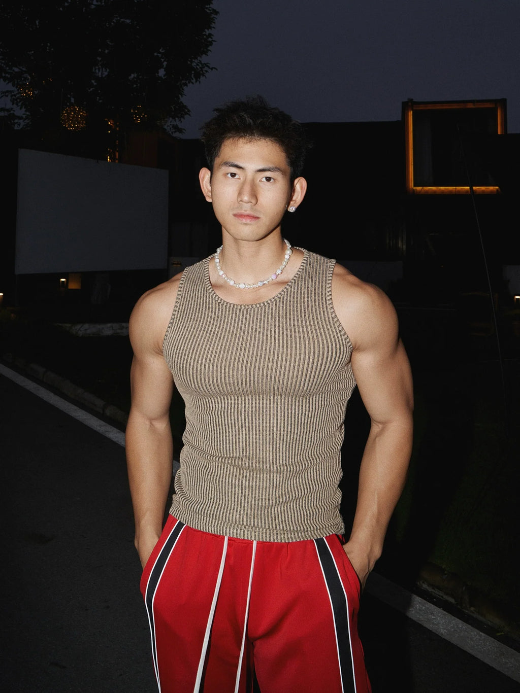 Striped Wool Sleeveless Sports Vest