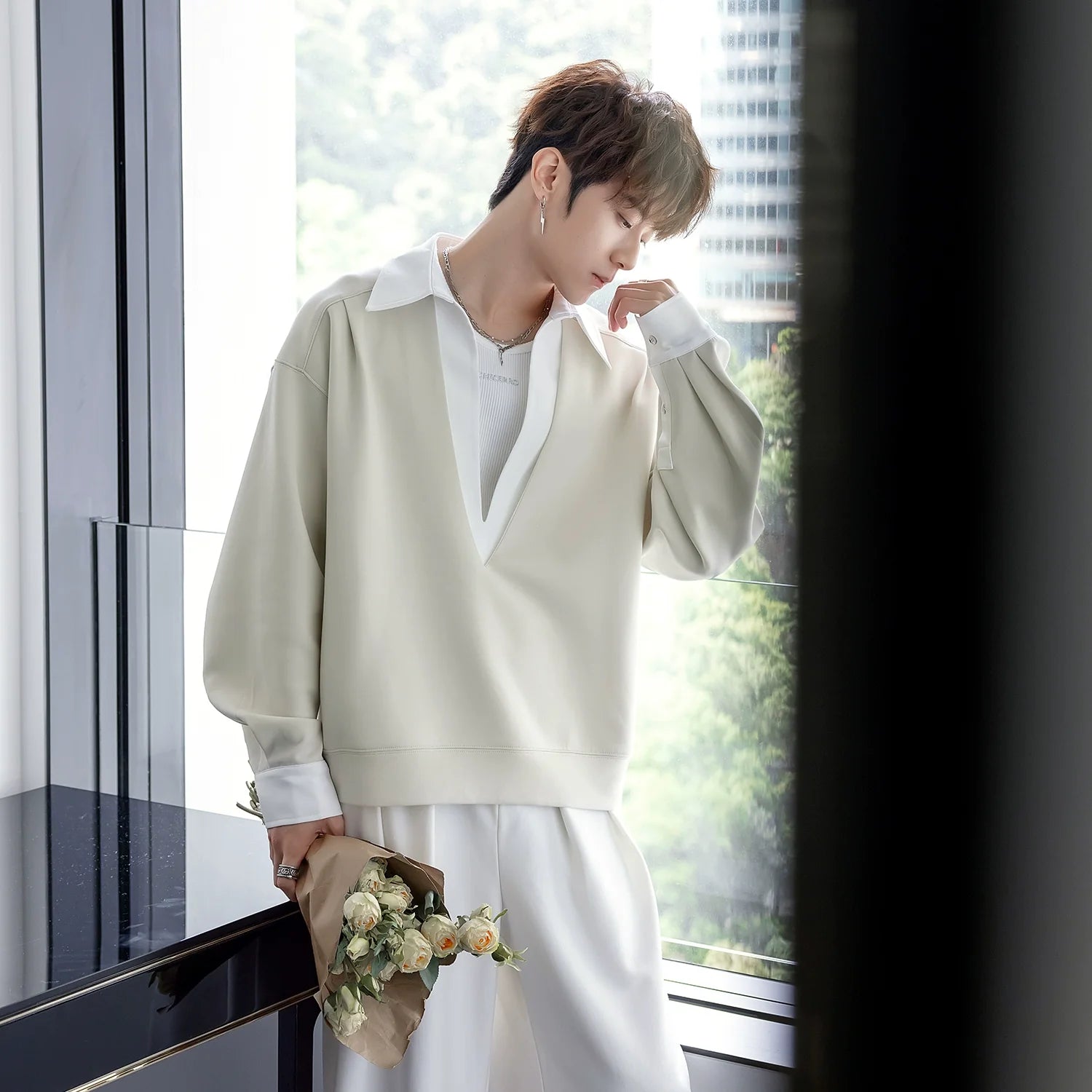 V-Neck Long Sleeve Pullover