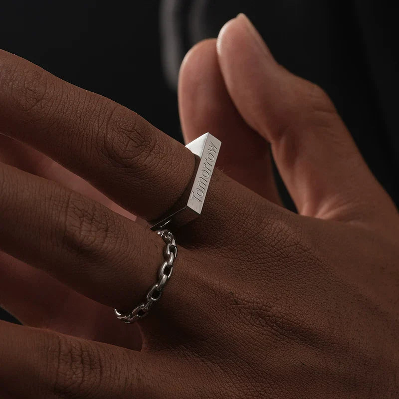 Titanium Steel Geometric Square Ring