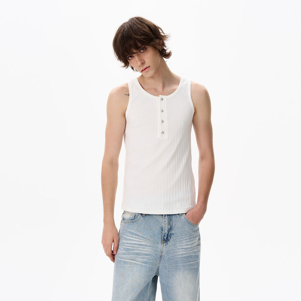 Textured Henley Collar Slim Fit Vest