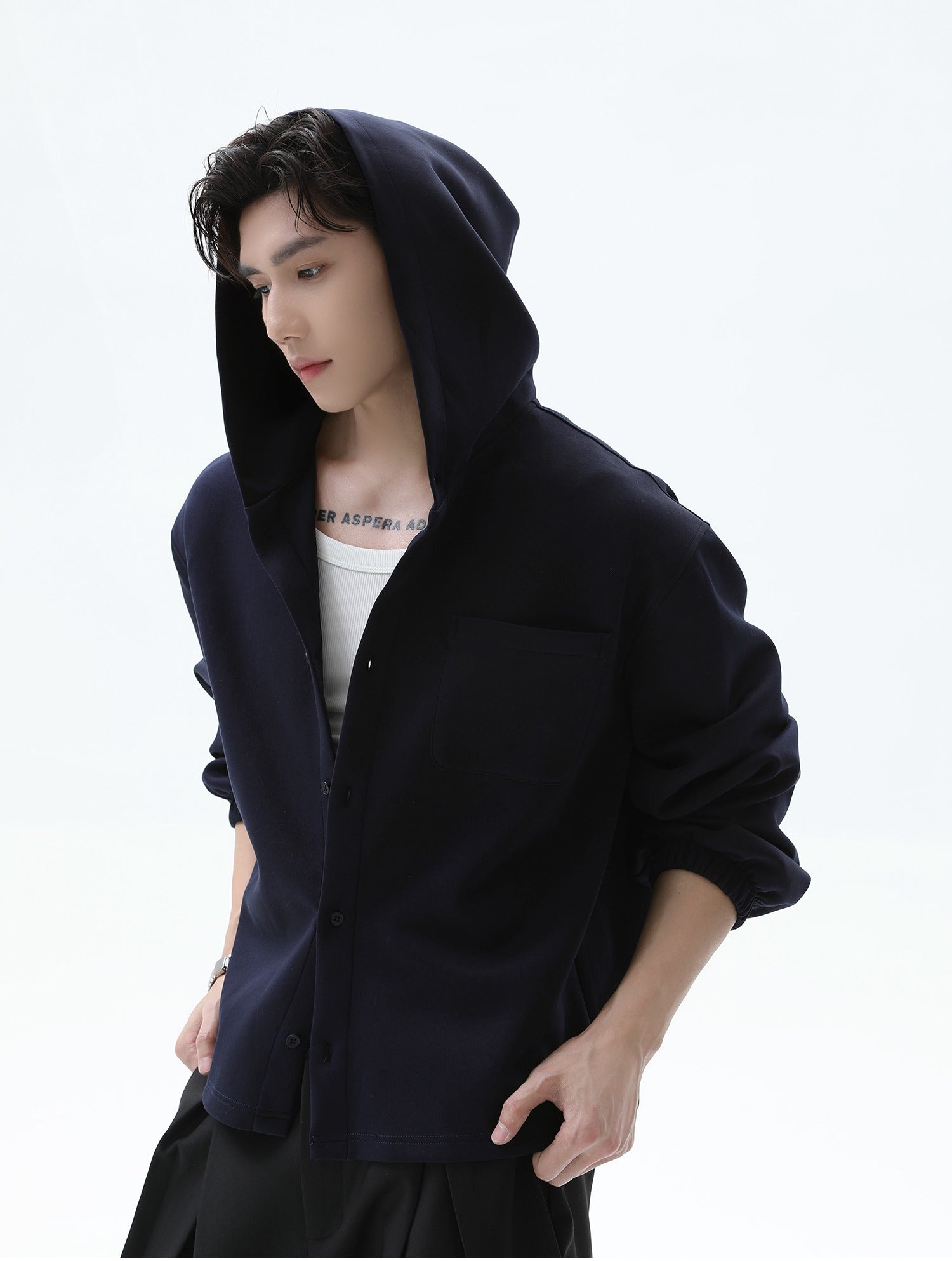 Hooded Button-Up Sweatshirt Jacket