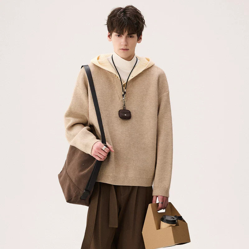 Thick Fleece Faux Layered Hooded Sweater