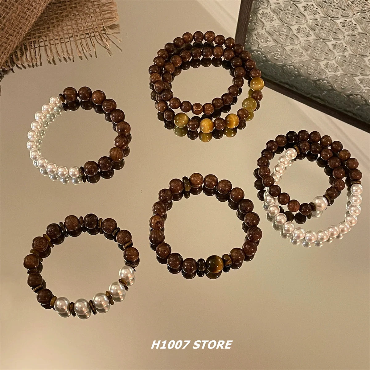 Tiger Eye Pearl Beaded Bracelet