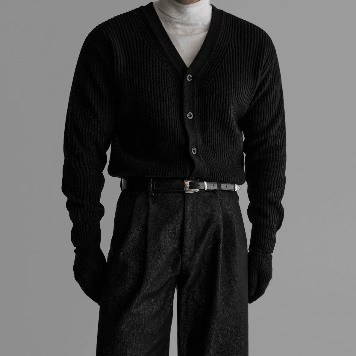 V-neck Ribbed Knit Cardigan Sweater