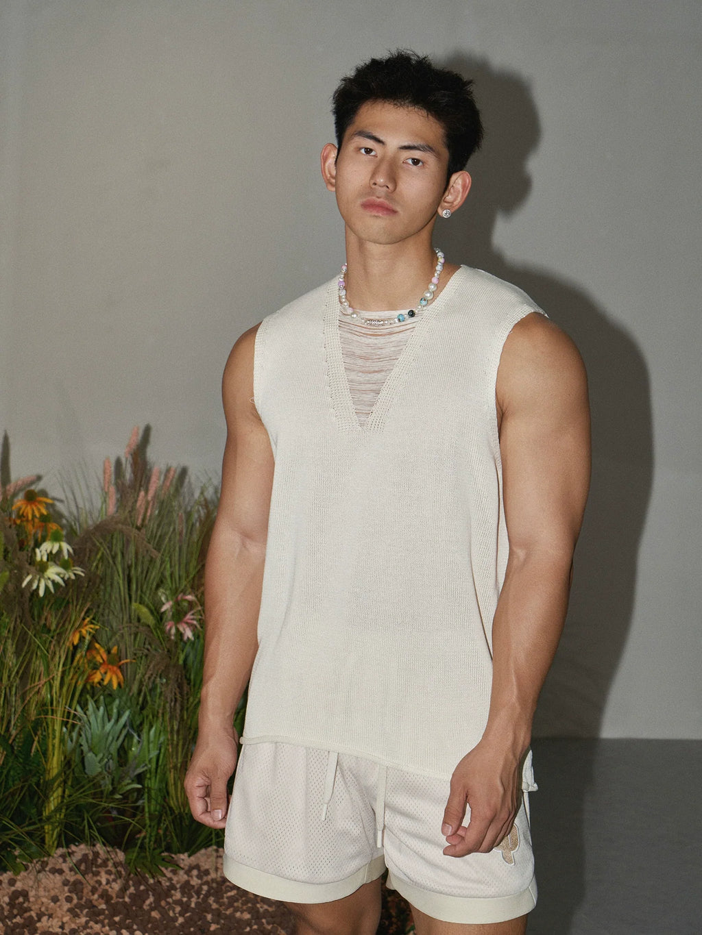 Woolen Distressed V-Neck Knitted Vest