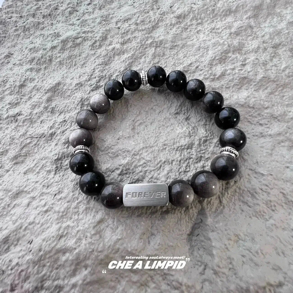 "Forever" Metal Plate Beaded Bracelet