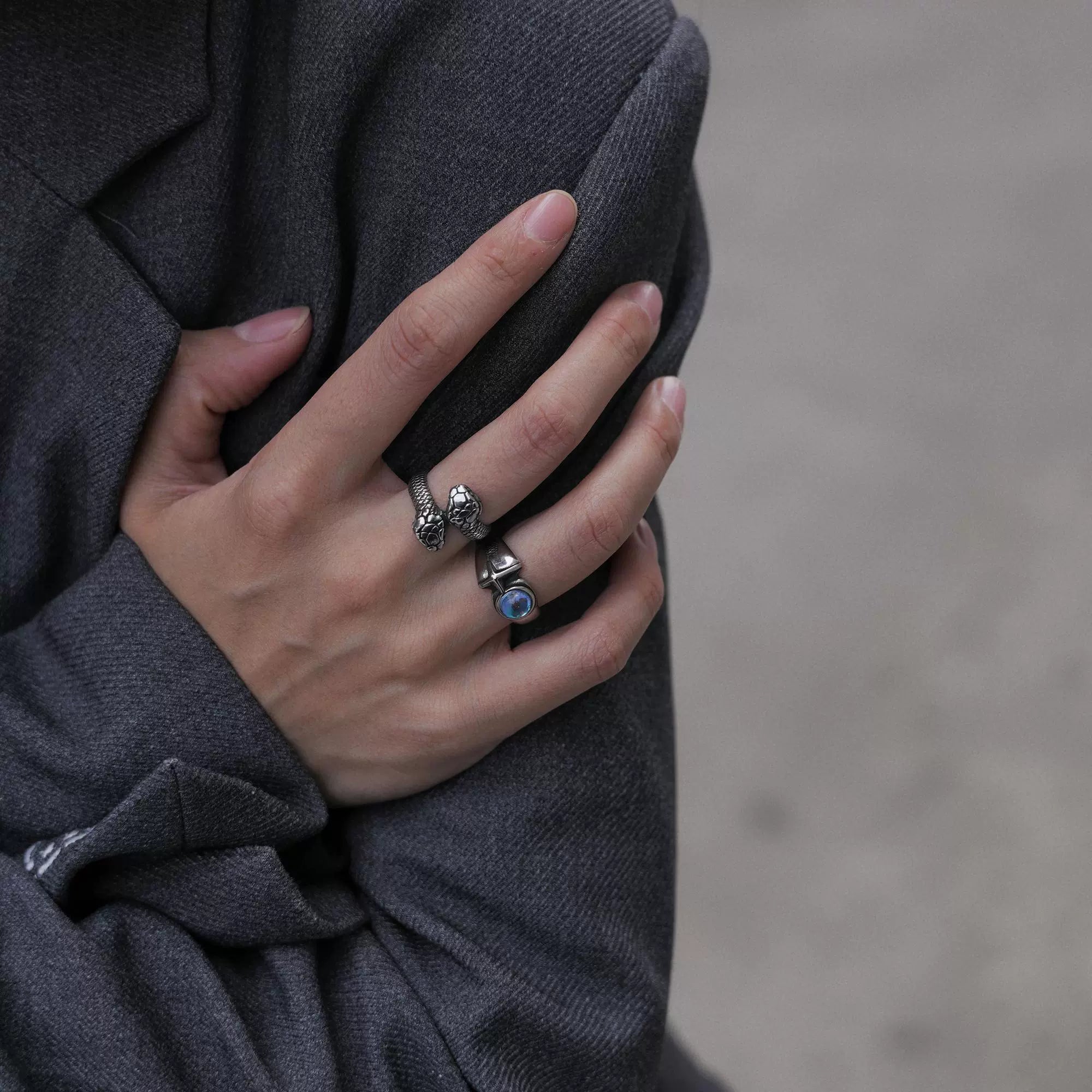 Snake Moonstone Cross Flower Ring