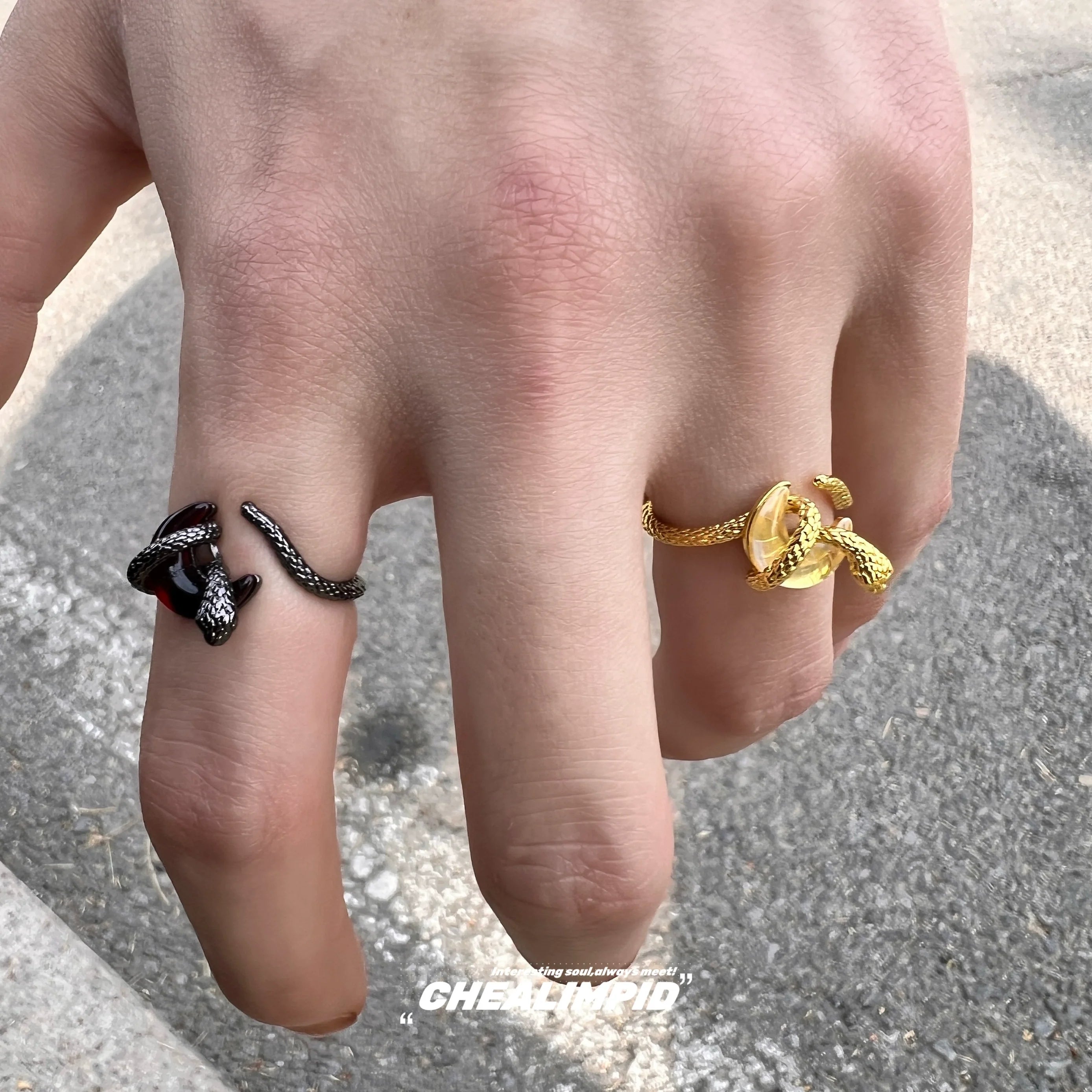 Twisted Snake Crescent Open Adjustable Ring