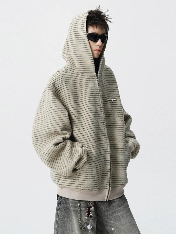 Striped Zip Up Fleece Hoodie