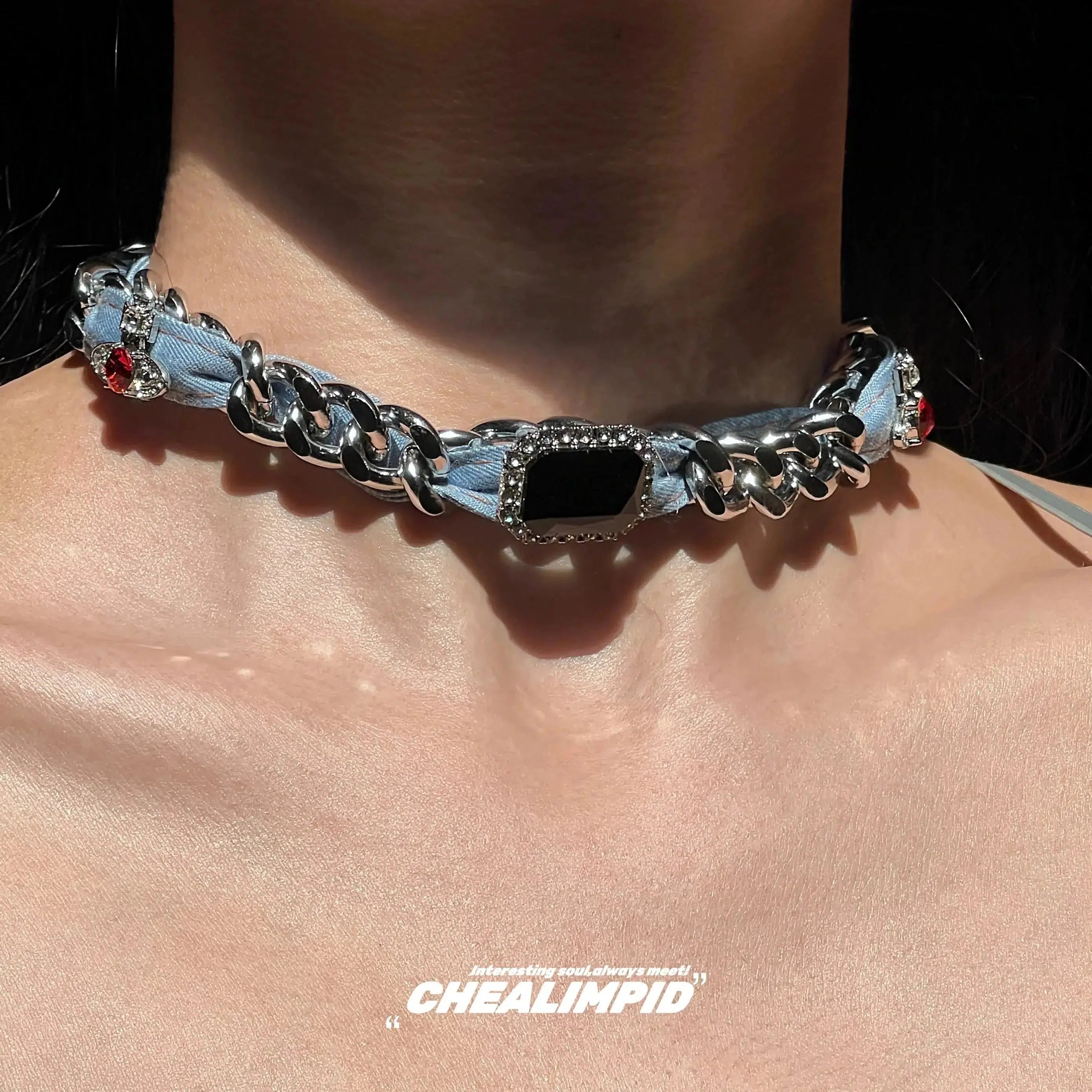 Wrapped Denim Chain Necklace