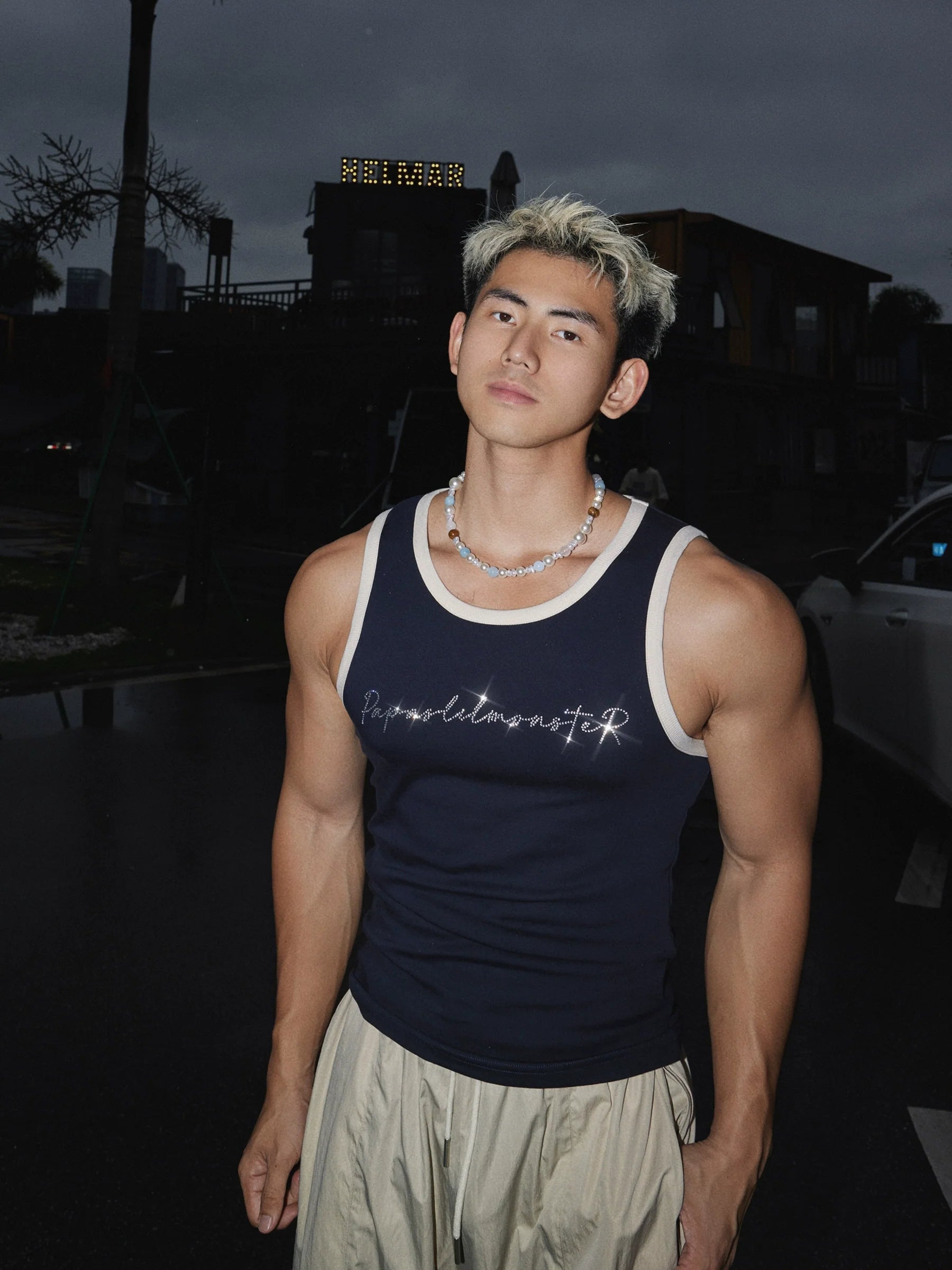 Slim Fit Diamond-Studded Relaxed Tank Top