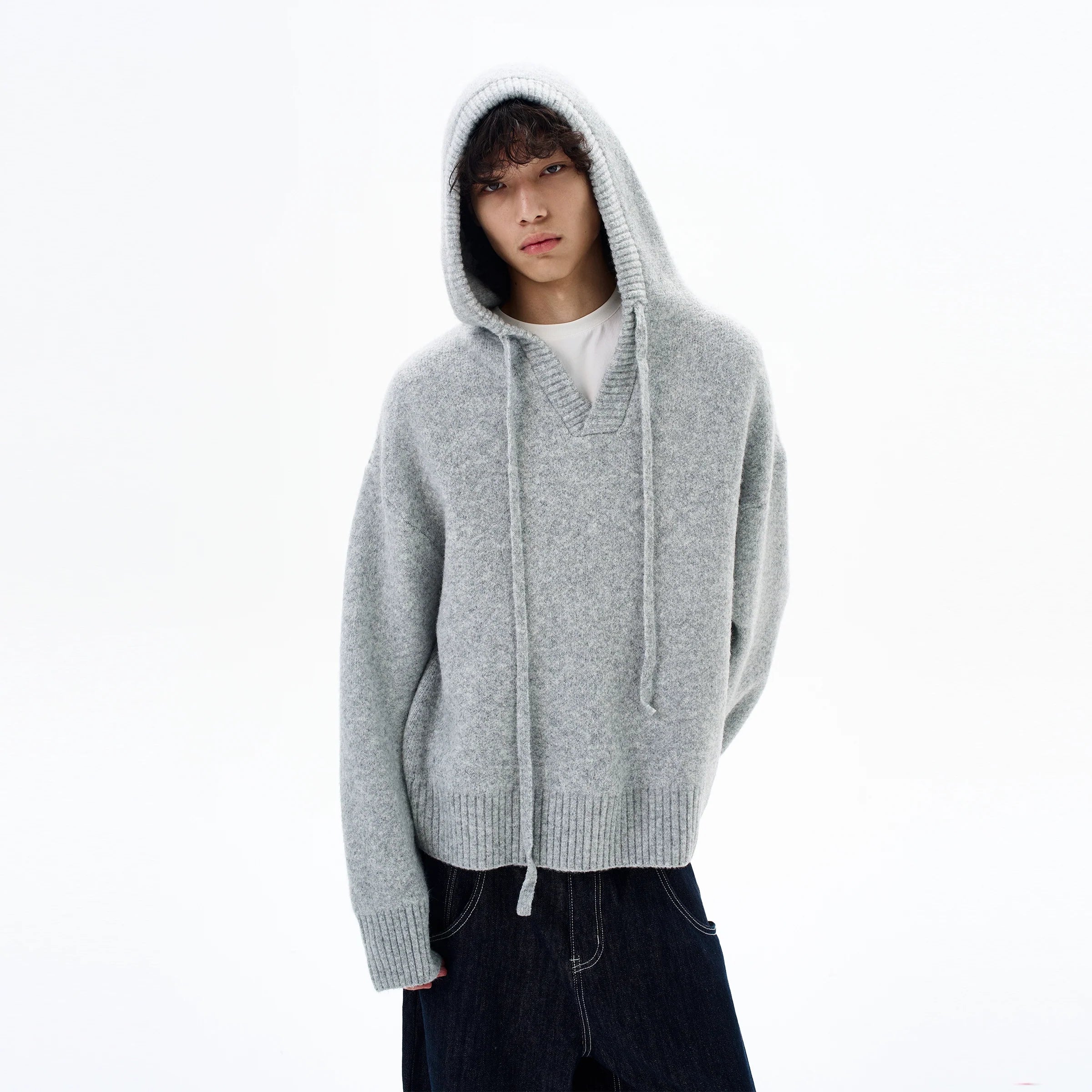 Wool Blend Knit Hooded Sweater
