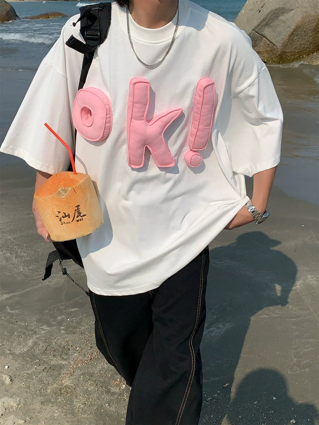 3D Letter Graphic Loose Fit T-Shirt