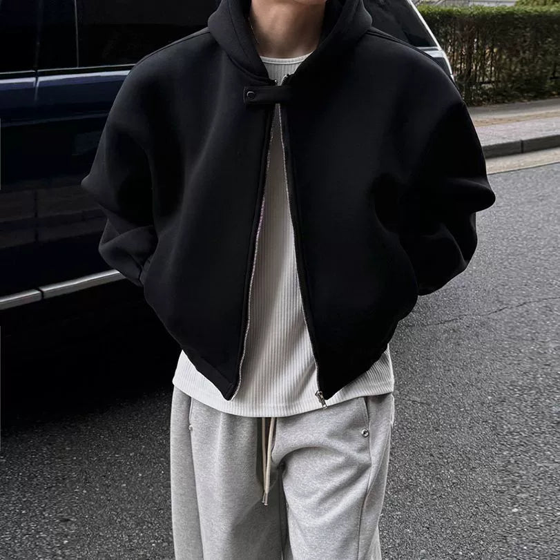 Hooded Zip-Up Loose Fit Cardigan