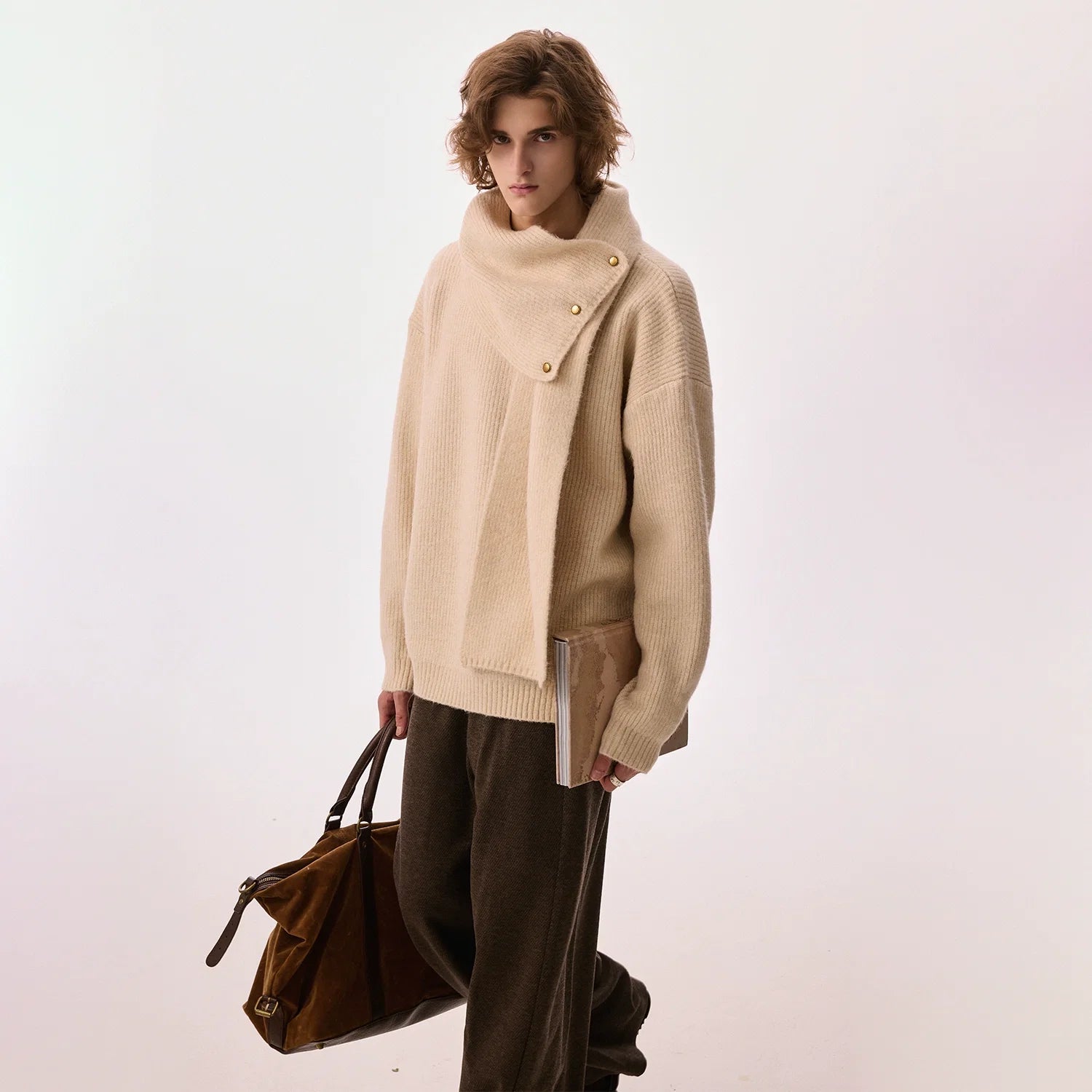 Wool Blend Knit Sweater with Scarf