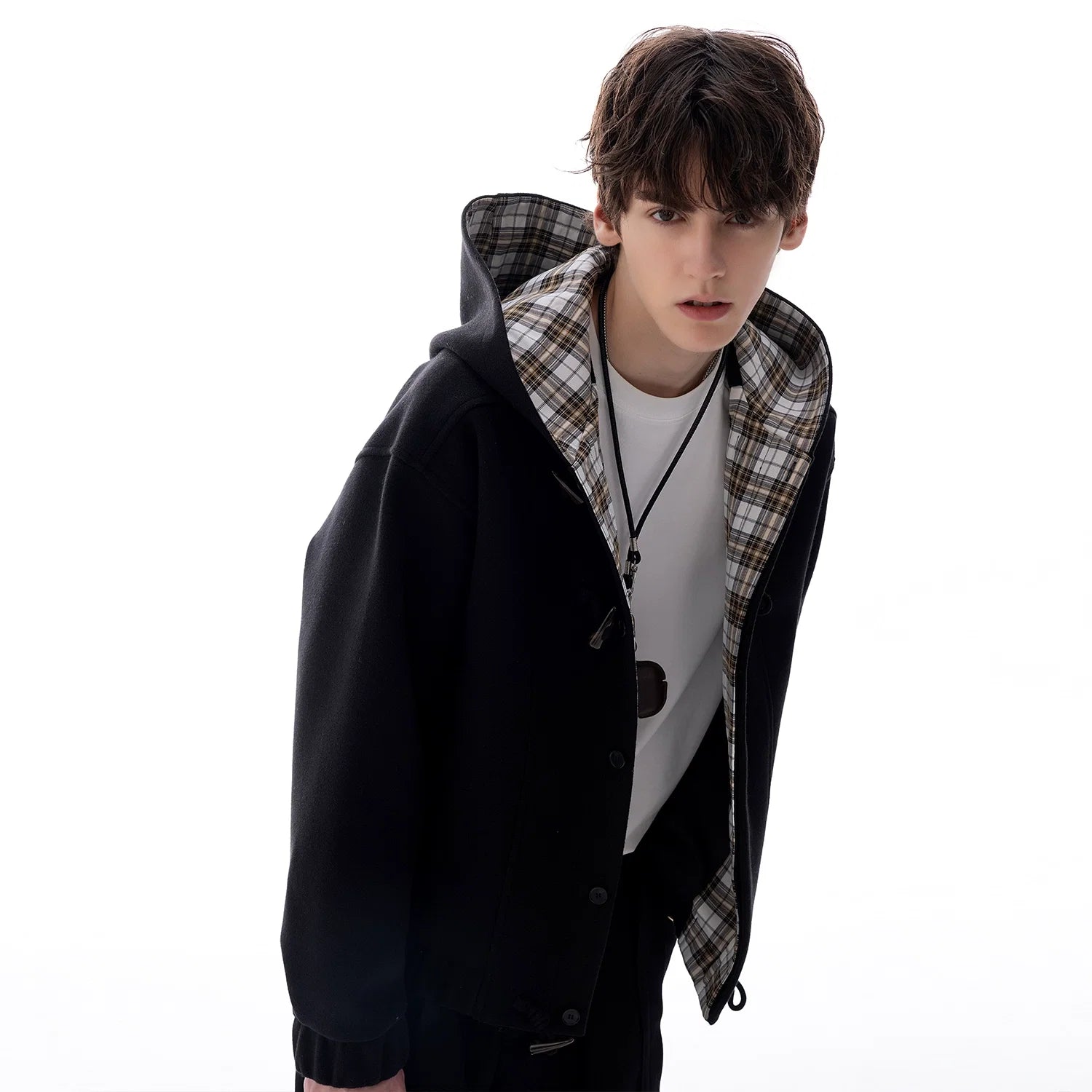 Wool Hooded Horn Button Jacket