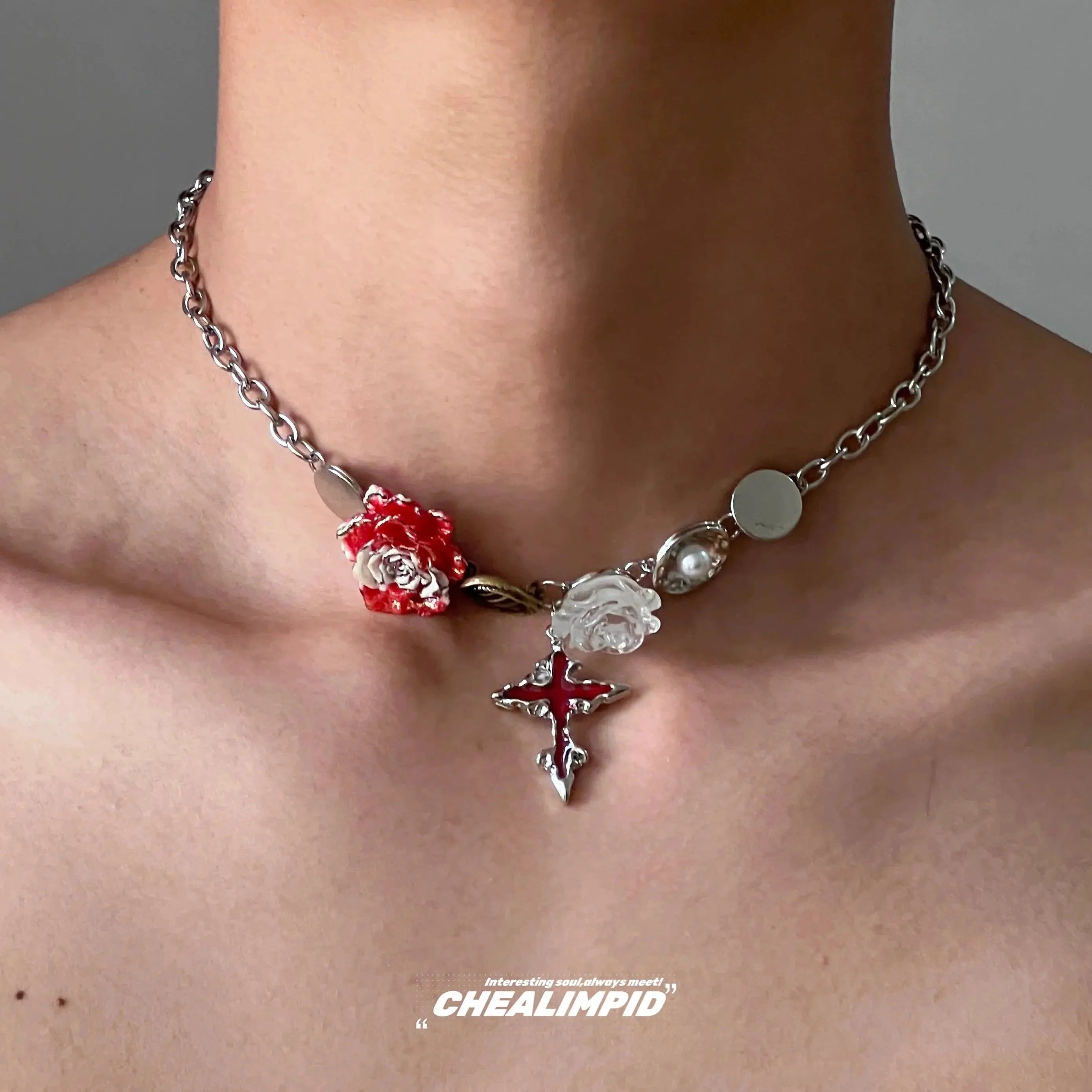 Vintage Floral Cross Pendant Necklace