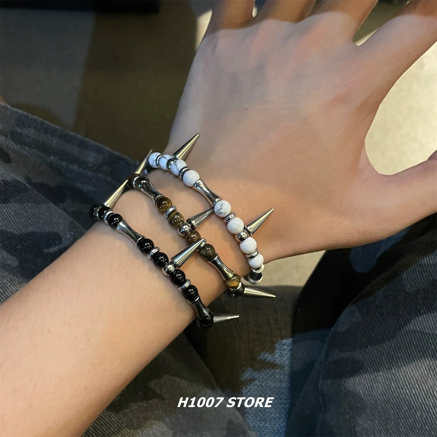 Tiger Eye Beaded Spike Bracelet