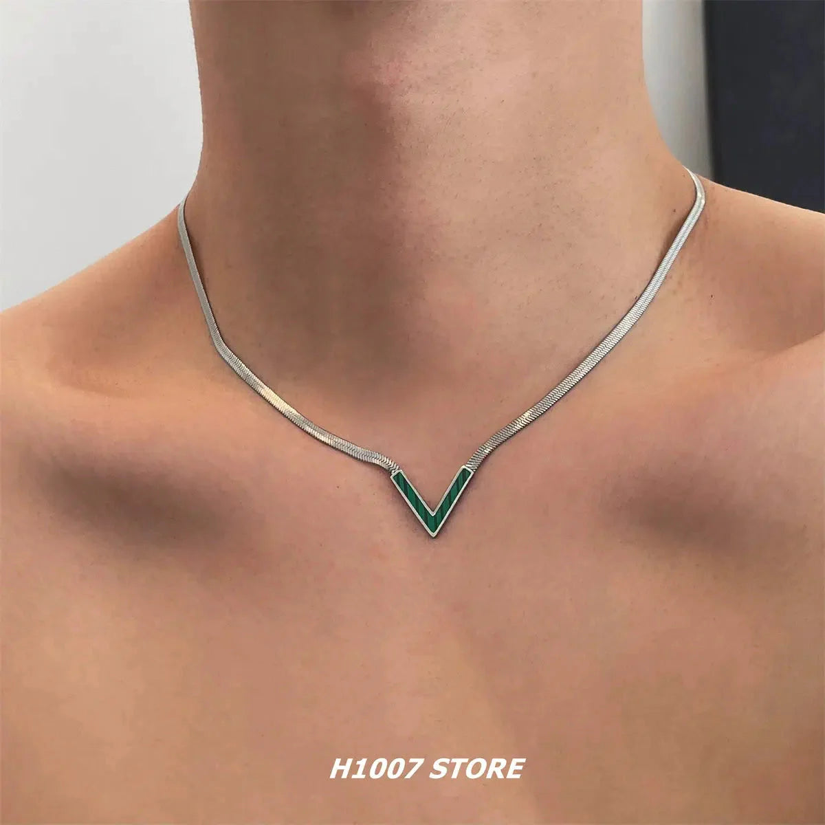 V Pendant Titanium Steel Necklace