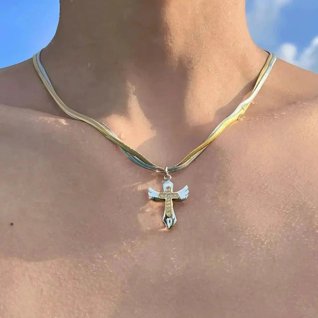 Winged Cross Pendant Necklace